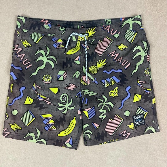 Maui And Sons Mens M Swim Trunks Multicolor Elastic Waist W Drawstring Pockets - Picture 1 of 13